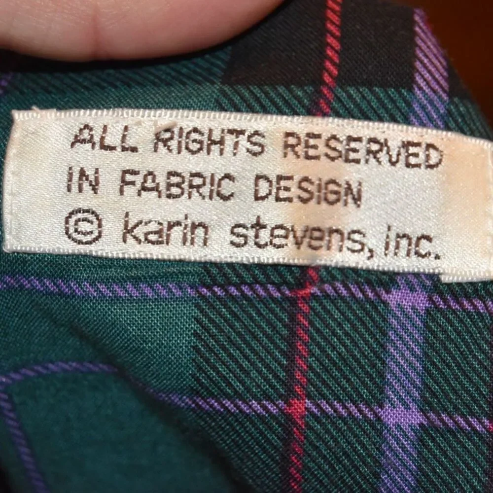 Vintage 90s Karin Stevens KSL Plaid Midi Dress Drop Waist Pleated 1X
